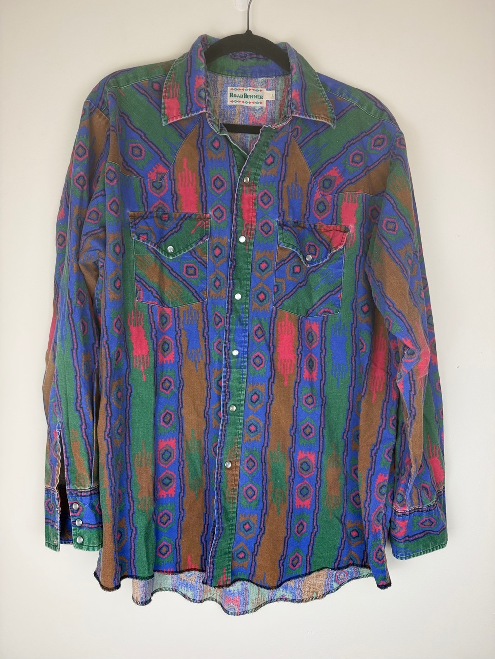 Vintage 90s RoadRunner Western Brushpopper Pearl Snap Long Sleeve Shirt Large
